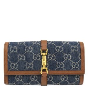 グッチ GUCCI チェーンウォレット ジャッキー1961 チェーン付き ウォレット レザー GGジャガードデニム ブルー×ブラウン ゴールド金具 デニム ショルダー 652681 【保存袋】 【中古】未使用保管品