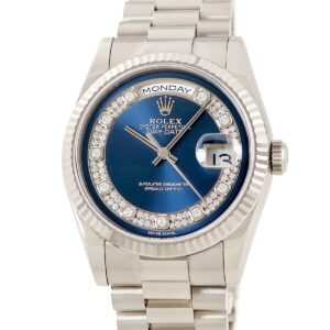ロレックス ROLEX デイデイト ミリヤード 118239 メーカーOH済 P番 K18WG無垢 純正ダイヤ ブルー 青 メンズ 腕時計自動巻き ブルー 【中古】中古美品