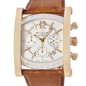 ブルガリ BVLGARI アショーマ クロノグラフ AA48SGCH K18YG×SS コンビ 縦縞 ギョーシェ デイト メンズ 腕時計自動巻き シルバー 【中古】中古美品