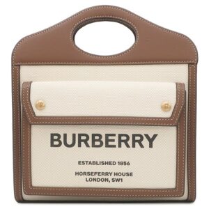 バーバリー BURBERRY 2WAYバッグ ミニ ポケットバッグ キャンバス レザー ナチュラル×モルトブラウン ゴールド金具 茶 ハンドバッグ ショルダー 80317461 【保存袋】 【中古】