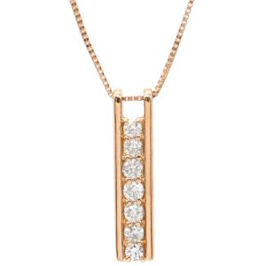 ネックレス ダイヤ ペンダント ピンクゴールド 14K PG 縦型 バータイプ ダイヤ 7P 7粒 7石 0.30ct 【中古】中古品
