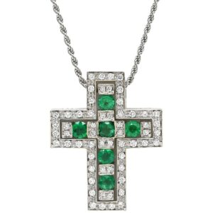 ダミアーニ DAMIANI ネックレス ベルエポック M ホワイトゴールド ペンダント 750 18金 ダイヤ エメラルド クロス 十字架 【箱】 【中古】