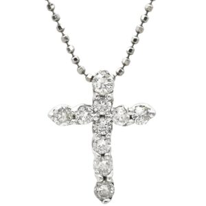 ネックレス ダイヤ ペンダント プラチナシルバー 十字架 クロスネックレス ダイヤモンド ダイア 10石 10P 10粒 【中古】中古美品