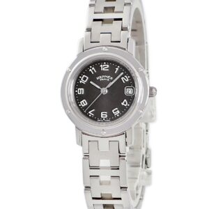 エルメス HERMES クリッパー CL4.210 グレー アラビア デイト ラウンド 3針 レディース 腕時計クオーツ グレー 【中古】中古美品