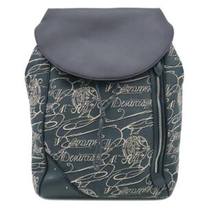 ベルルッティ BERLUTI リュック・デイパック スクリットアラベスク バックパック キャンバス レザー ネイビー×アイボリー シルバー金具 バックパック 【中古】