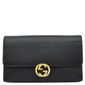 グッチ GUCCI チェーンウォレット インターロッキングG レザー ブラック ゴールド金具 チェーンショルダー ショルダーバッグ 510314 【中古】