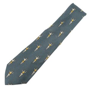 エルメス HERMES ネクタイ ジャグリング 9cm シルク グリーン×イエロー 青緑 黄色 人モチーフ 【中古】
