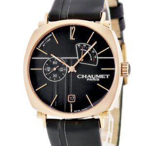 ショーメ CHAUMET ダンディ パワーリザーブインジケーター W11884-25B K18PG無垢 ブラック デイト 限定 メンズ 腕時計手巻き ブラック 【中古】
