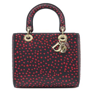 クリスチャン・ディオール Christian Dior 2WAYバッグ レディディオール I LOVE PARIS レザー ネイビー×レッド ゴールド金具 紺 赤 ハート チャーム 【保存袋】 【中古】