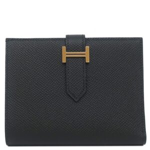 エルメス HERMES 二つ折り財布 ベアンコンパクト ヴォーエプソン ブラック ゴールド金具 黒 U 【箱】 【中古】新品同様品
