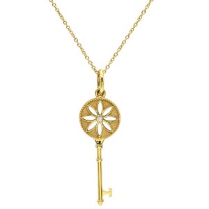 ティファニー Tiffany & Co ネックレス デイジー キー ペンダント イエローゴールド 750 18K YG 1P ダイヤ 【中古】中古美品