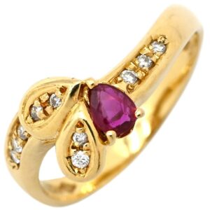 リング 指輪 ルビー ダイヤ リング イエローゴールド Au750 18K 18金 レッド 赤 12号 【中古】
