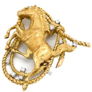 さとうくにを KUNIO SATO ブローチ 馬モチーフ ダイヤ イエローゴールド 18K 750YG デザインブローチ ペンダントトップ 【中古】中古品