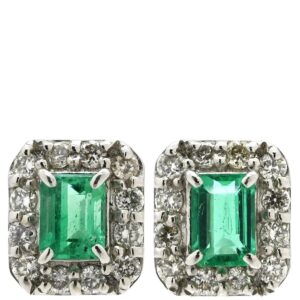 ピアス エメラルド ダイヤ グリーン×プラチナシルバー 緑 スクエア エメラルドカット プラチナ900 【中古】中古美品
