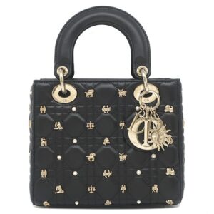 クリスチャン・ディオール Christian Dior 2WAYバッグ レディディオール レザー ブラック ゴールド金具 黒 ショルダー ハンドバッグ 星座 【中古】中古美品