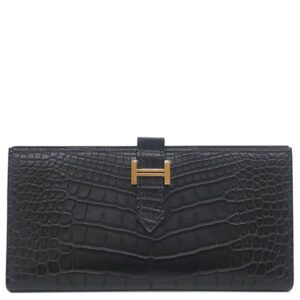 エルメス HERMES 長財布 ベアンスフレ アリゲーターマット ブラック ゴールド金具 新品 未使用 黒 クロコ 二つ折り財布 K刻印(2025年製) 【箱】 【中古】