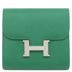 エルメス HERMES 二つ折り財布 コンスタンス コンパクト ヴォーエプソン ヴェールヴェルティゴ シルバー金具 緑 コンパクトウォレット A 【中古】