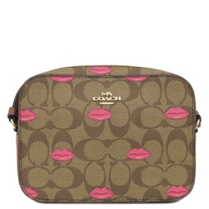 コーチ COACH ショルダーバッグ ミニ カメラ バッグ シグネチャー キャンバス ウィズ リップ プリント スムースレザー シグネチャーコーテッドキャンバス ブラウン ゴールド金具 新品 未使用 【新品】
