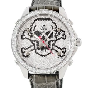 ジェイコブ JACOB&CO 5タイムゾーン 47mm スカル JC-SKULLD 純正ダイヤ パヴェ GMT 骸骨 ドクロ メンズ 腕時計クオーツ シルバー 【中古】中古美品