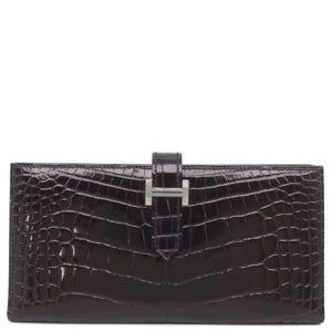 エルメス HERMES 長財布 ベアンスフレ アリゲーター オーベルジーヌ シルバー金具 紫 二つ折り財布 シャイン D刻印 【箱】 【中古】