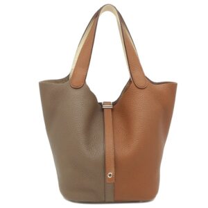 エルメス HERMES ハンドバッグ ピコタンロックMM カザック トリヨンクレマンス ゴールド×エトゥープ×ナタ シルバー金具 茶 グレージュ オフホワイト Z刻印 【保存袋】 【中古】