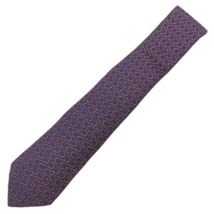 エルメス HERMES ネクタイ 総柄 8cm シルク ネイビー×レッド シェーヌダンクル 【中古】