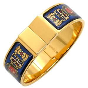 エルメス HERMES ブレスレット クリッククラック エマイユ GM GP 七宝焼き ブルーXマルチカラー ゴールド金具 ブルー 赤 青 金 バングル 【ケース】 【中古】