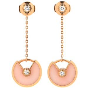カルティエ Cartier ピアス アミュレット ドゥ カルティエ ピンクゴールド×ピンク K18PG Au750 18K 18金 ピンクオパール ダイヤ タリスマン 【保証書】 【中古】