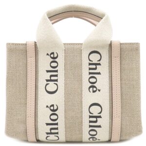 クロエ Chloe 2WAYバッグ リネン製 Woody ミニトートバッグ リネン リネンキャンバス シャイニーカーフスキン セメントピンク ハンドバッグ ショルダー CHC22AP237I266J5 【保存袋】 【中古】