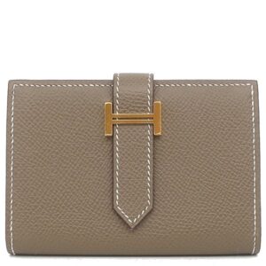 エルメス HERMES 二つ折り財布 ベアンミニ ヴォーエプソン エトゥープ ゴールド金具 グレージュ コンパクト財布 コインケース Y刻印 【保存袋】 【中古】