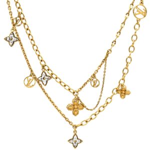 【★3％OFFクーポン】ルイヴィトン LOUIS VUITTON ネックレス コリエ ブルーミング ストラス GP ストラス ゴールド モノグラムフラワー LVサークル M68374 LB0222 【中古】中古美品