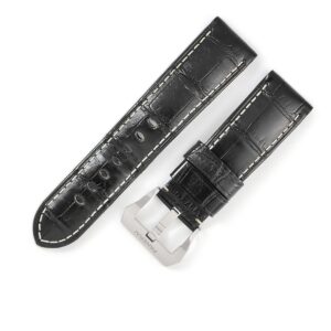 パネライ PANERAI 腕時計パーツ 純正 クロコバンド クロコダイル ステンレススチール ブラック 替え レザー ベルト 尾錠付き 予備 交換 スペア 24mm ブラック 黒 パイプ有 【中古】中古品