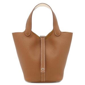 エルメス HERMES ハンドバッグ ピコタンロック 18 PM エクラ トリヨンクレマンス スイフト ゴールド×ナタ シルバー金具 未使用 茶 アイボリー 2025年製 K 【箱】 【中古】未使用保管品