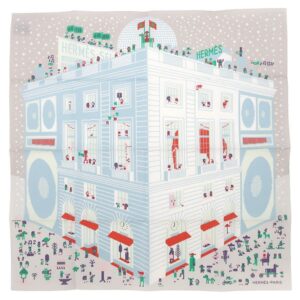 エルメス HERMES 小物 ハンカチ ハンカチーフ コットン ブルー×マルチカラー 【Faubourg Party/フォーブル パーティー】 【箱】 【中古】