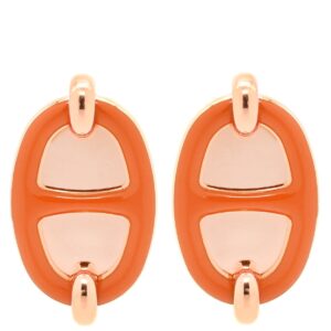 エルメス HERMES ピアス ミニマイヨン GP エナメル オレンジXローズゴールド シェーヌダンクル ピンクゴールド 【中古】