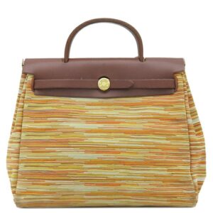 エルメス HERMES 2WAYバッグ エールバッグ PM ヴィブラート トワルオフィシエ ヴァッシュハンター オレンジ系 ゴールド金具 オレンジ 茶 ショルダー ハンドバッグ □F刻印 【保存袋】 【中古】