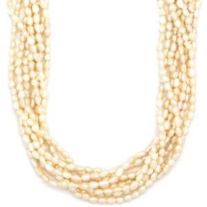 ネックレス 淡水パール 8連 パールホワイトXシルバー 白 【中古】