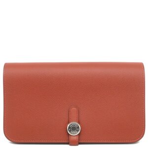 エルメス HERMES 長財布 ドゴンデュオ ドゴンGM エバーカラー ブリック シルバー金具 赤茶 ブリック ロングウォレット D 【箱】 【中古】新品同様品