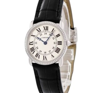 カルティエ Cartier ロンド ルイ カルティエ SM WR000251 K18WG無垢 純正ダイヤ アイボリー 青針 レディース 腕時計クオーツ ベージュ 【中古】中古美品