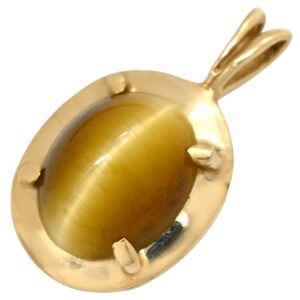 ソレット SORET ペンダントトップ クォーツキャッツアイ イエローブラウン×イエローゴールド 黄茶 K14YG 585 V字金具 オーバル カボション 【中古】中古品