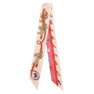 エルメス HERMES スカーフ ツイリー シルク ローズペール×ルージュ×ブルー 新品 未使用 【TURF LES COURSES/競馬】 H061144S 【箱】 【中古】未使用保管品