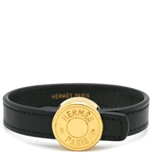 エルメス HERMES ブレスレット セリエ ルーピング レザー GP ブラック・オレンジ M ゴールド金具 黒 オレンジ □I刻印 【箱】 【中古】