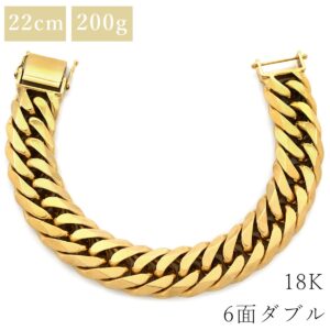 喜平 KIHEI ブレスレット K18 18金 22.5cm 200.5g 6面ダブル Ｗ K18YG イエローゴールド 造幣局検定マーク 特大※ショッピングローン対応していません 【中古】中古美品
