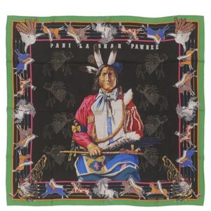 エルメス HERMES スカーフ カレ90 CARRE シルク ブラック×グリーン 【PANI LA SHAR PAWNEE/パウニー族の首長】 H071721S 【中古】
