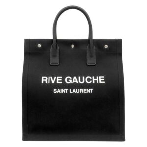 サンローラン SAINT LAURENT トートバッグ ノース サウス リヴ ゴーシュ キャンバス レザー ブラック シルバー金具 黒 RIVE GAUCHE 632539 【保存袋】 【中古】