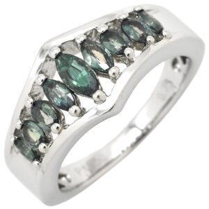 リング 指輪 アレキサンドライト 0.75ct グリーン×プラチナシルバー 緑 プラチナ 9P 9石 9粒 マーキスカット 13号 【中古】中古美品