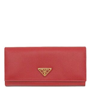 プラダ PRADA 長財布 トライアングル ロゴ レザー サフィアーノレザー FUOCO ゴールド金具 赤 フォーコ 二つ折り 三角ロゴ 1MH132 【箱】 【中古】未使用保管品