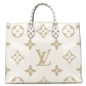 ルイヴィトン LOUIS VUITTON トートバッグ オンザゴーGM レザー モノグラムジャイアントキャンバス ホワイト×カーキ ゴールド金具 白 緑 ベージュ ショルダー M44571 RFID 【中古】