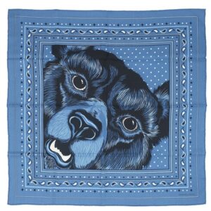 エルメス HERMES スカーフ カレH 65 カシミヤ シルク ブルージーン×ブラック×ホワイト 【GRRRRR!/ガルルルルル!】 H284227T 【箱】 【中古】中古美品