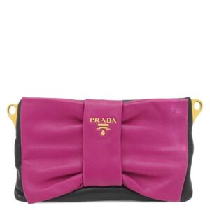 プラダ PRADA 2WAYバッグ バンドリヤー リボンモチーフ ラムスキン ナッパレザー NERO×DALIA ゴールド金具 ポーチ ショルダー 黒 ピンク BT0685 【保存袋】 【中古】中古美品